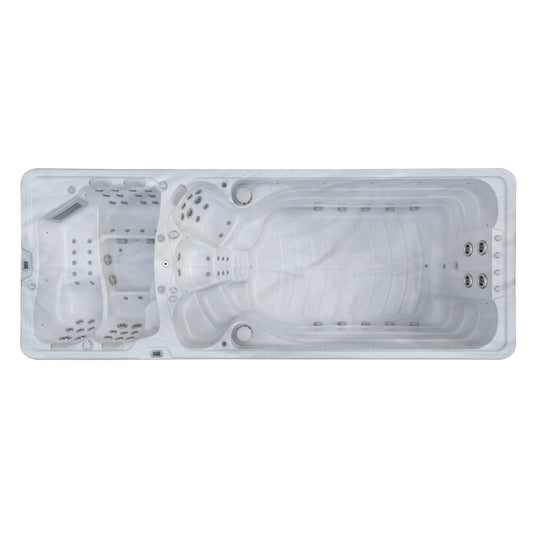 Top view of IOS2100 Duo Swim Spa, showing dedicated spa and swim zones.