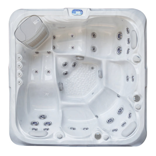 Top view of IOS810-Deluxe 5 person portable spa showing jet placement and seating options