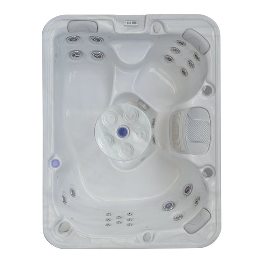 Top view of IOST217 portable spa, highlighting jets. 