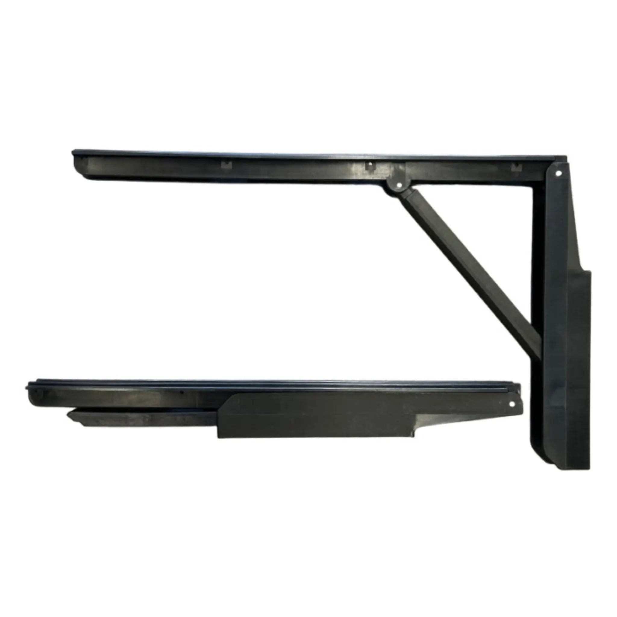 Spa cover arm shown in open and closed positions. Shown on a white background.